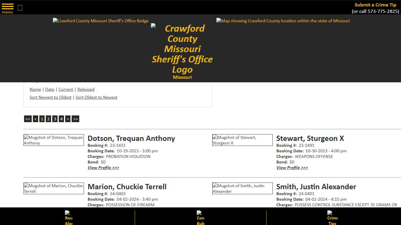 Inmate Roster - Current Inmates Booking Date Ascending - Crawford County Sheriff MO