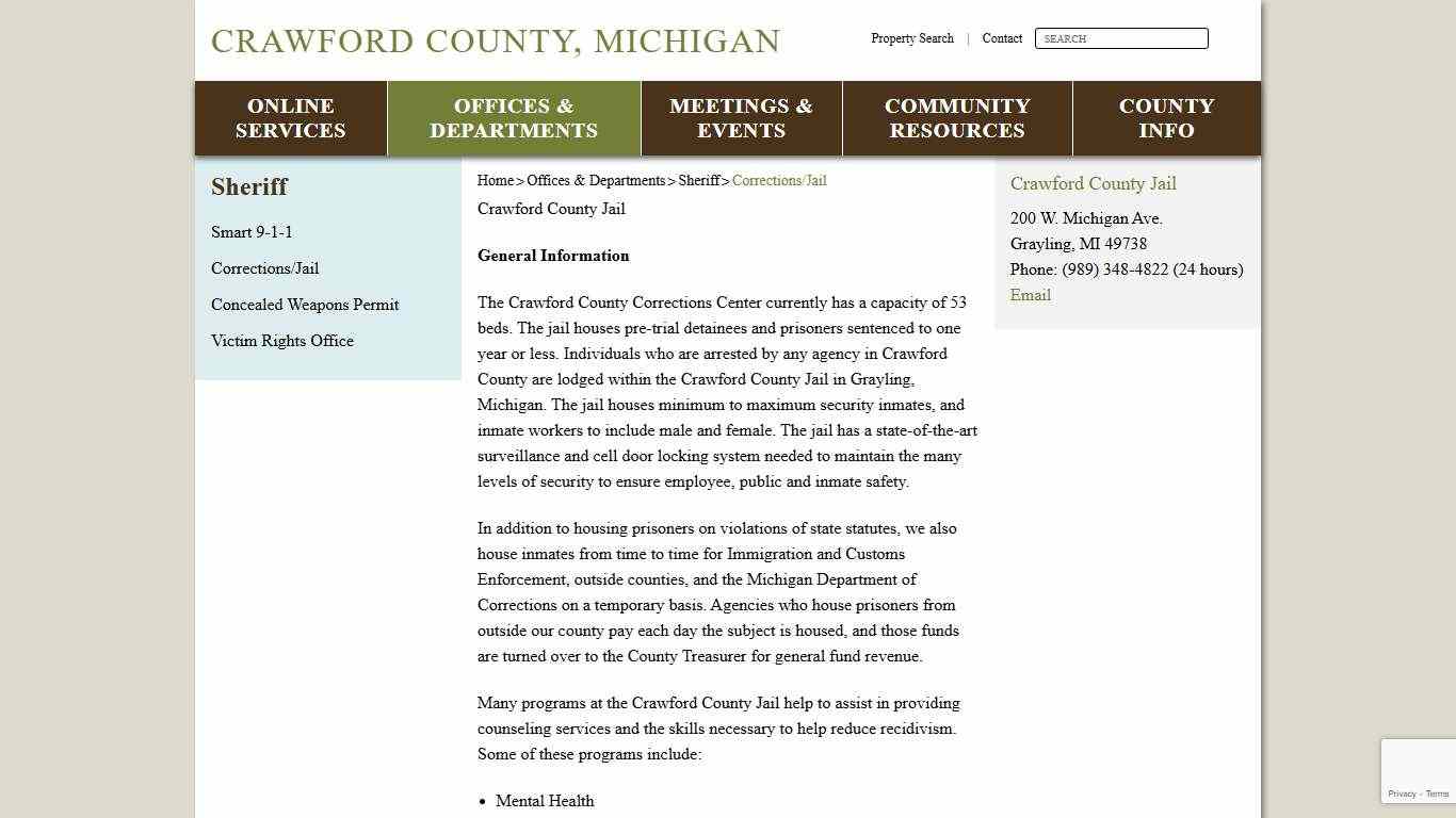 Crawford County Michigan, Corrections, County Jail